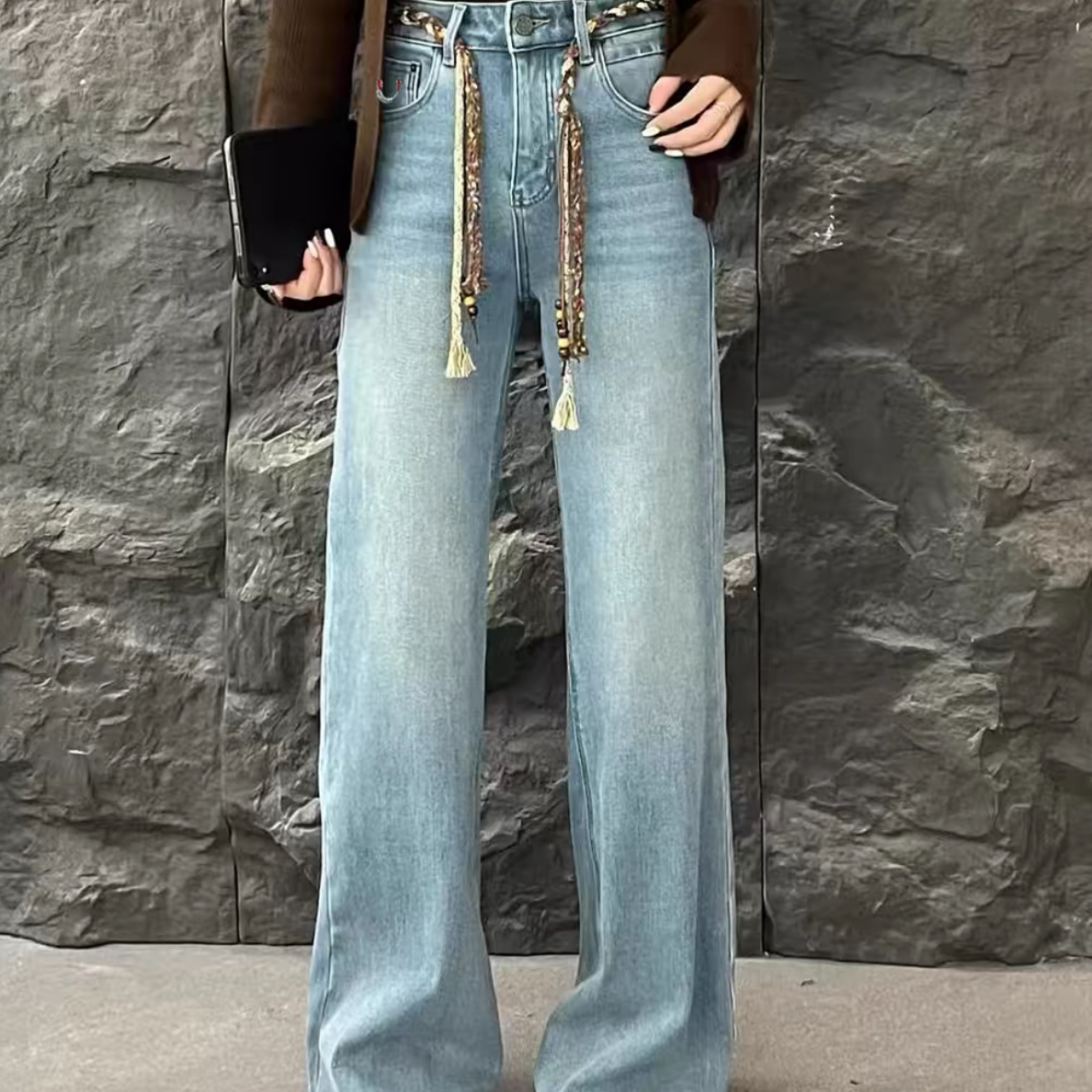 9982洋气款腰绳款窄版直筒裤（开扣眼）