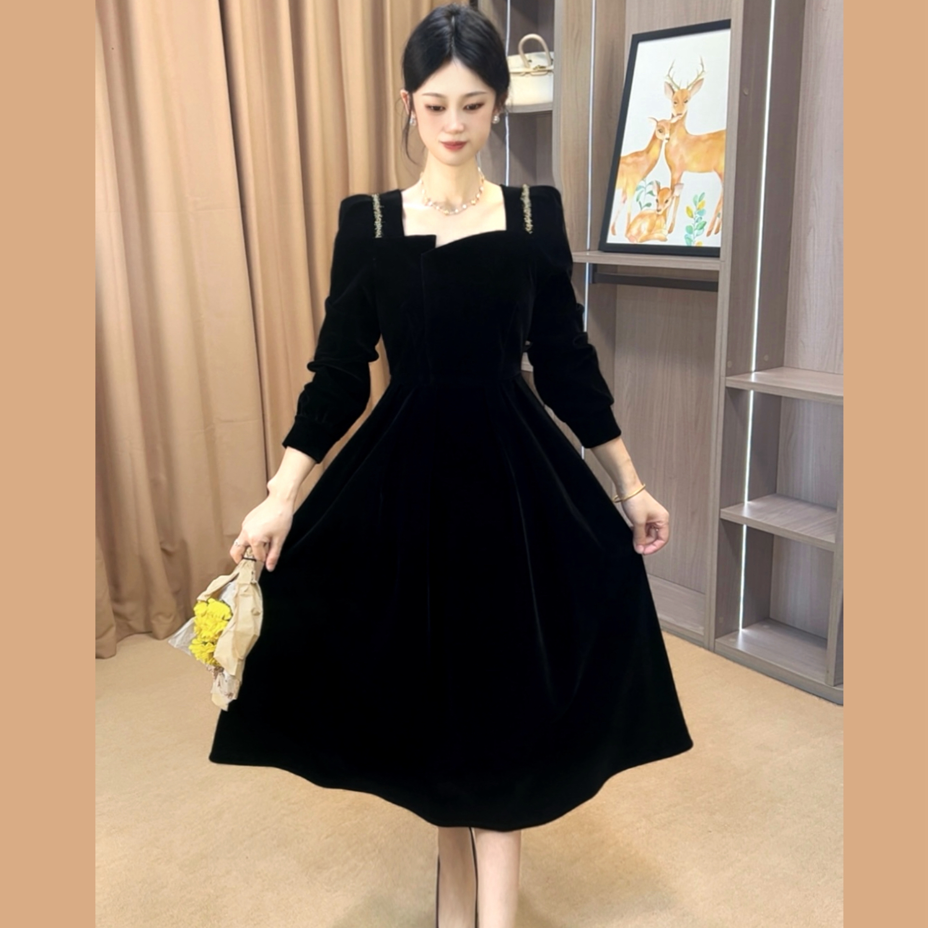 【思语定制】-新款高级感不规则领显瘦气质收腰连衣裙RS2535