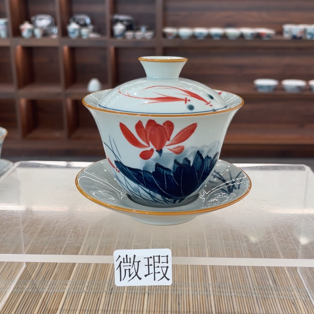 釉下手绘茶具微瑕