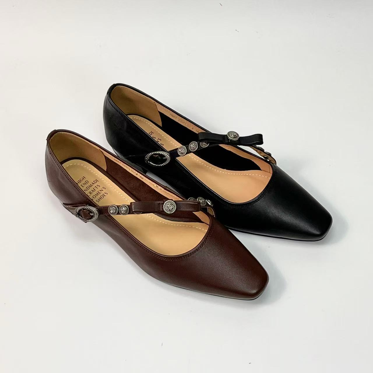 ZFY 3cm 方头做旧单鞋纯色休闲平跟复古粗跟低跟浅口女士9987