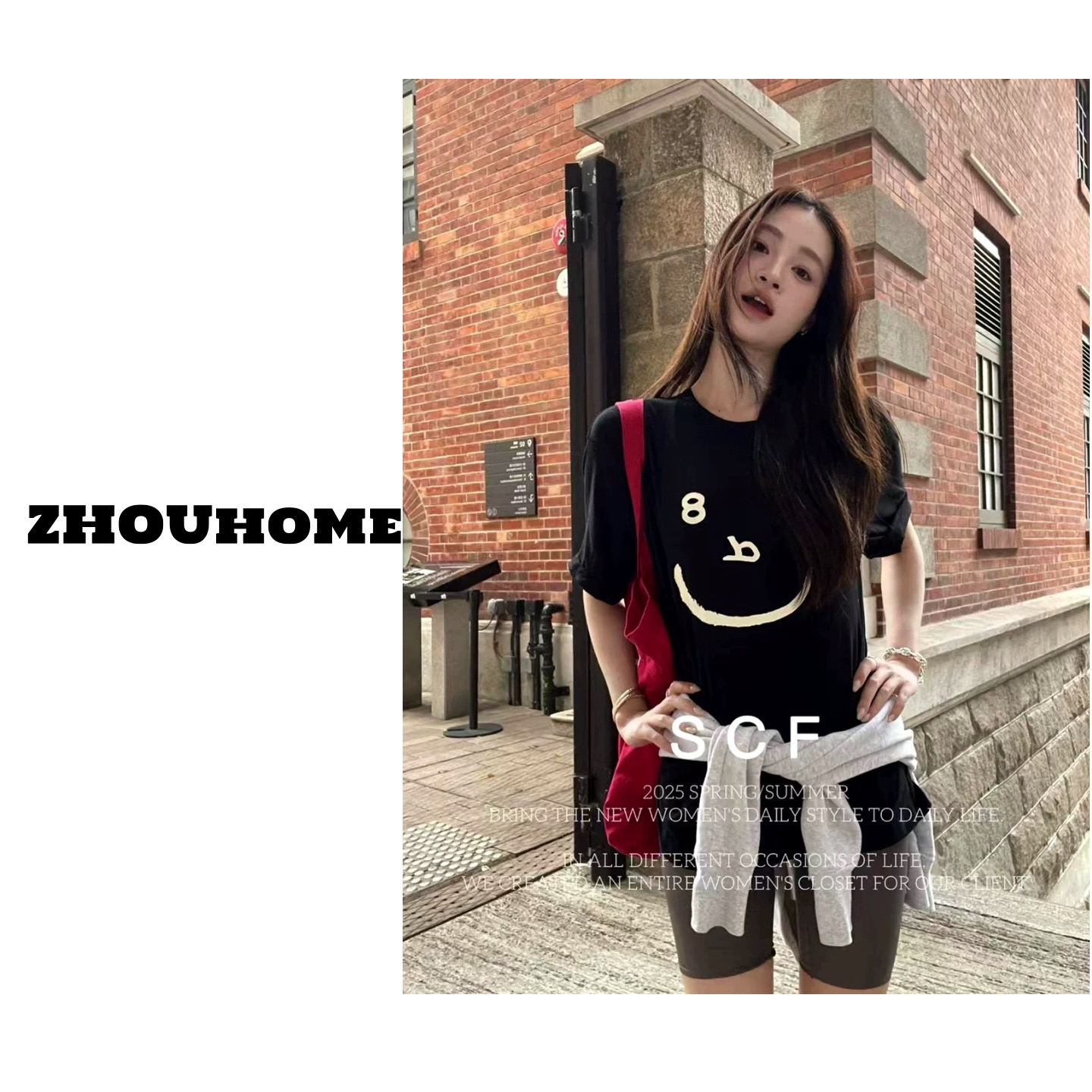 【周周服饰】深圳货小众设计款慵懒宽松数字圆领T恤女夏季2025新款