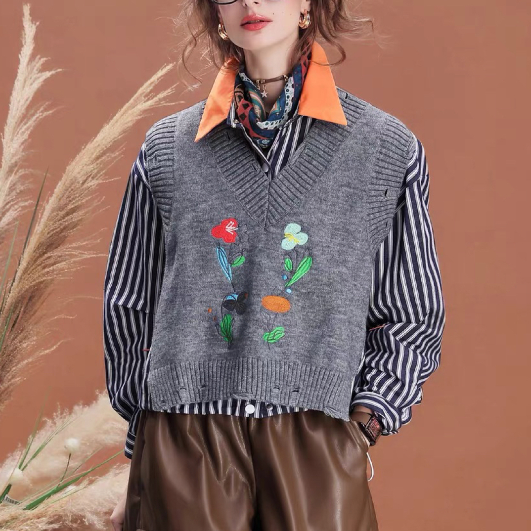 欧货女装南油原创2025新款设计师款小众毛针织条纹时尚减龄上衣