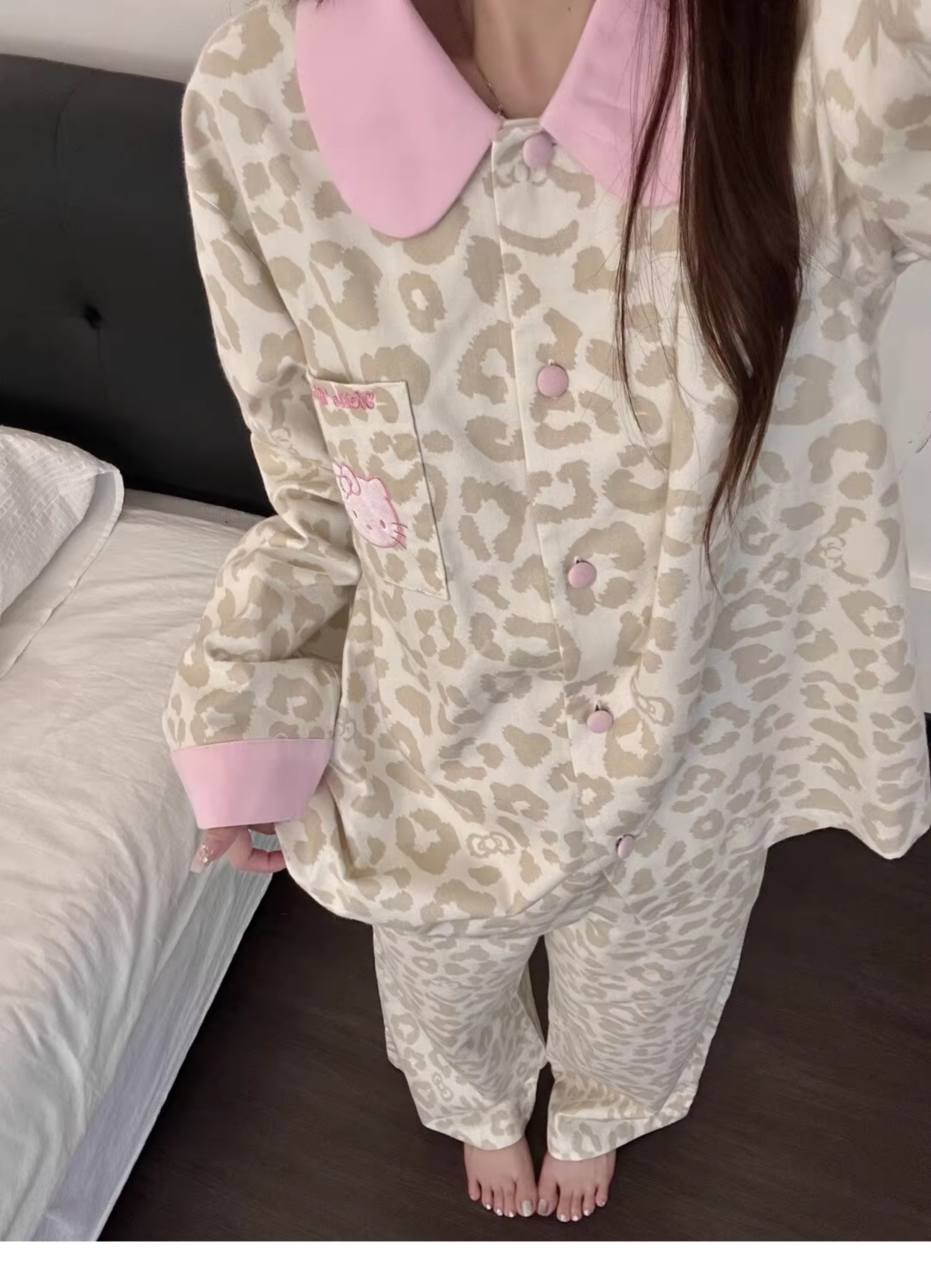 【奶咖甜豹】睡衣女海岛绒豹纹KT加厚长袖保暖可外穿家居服套装