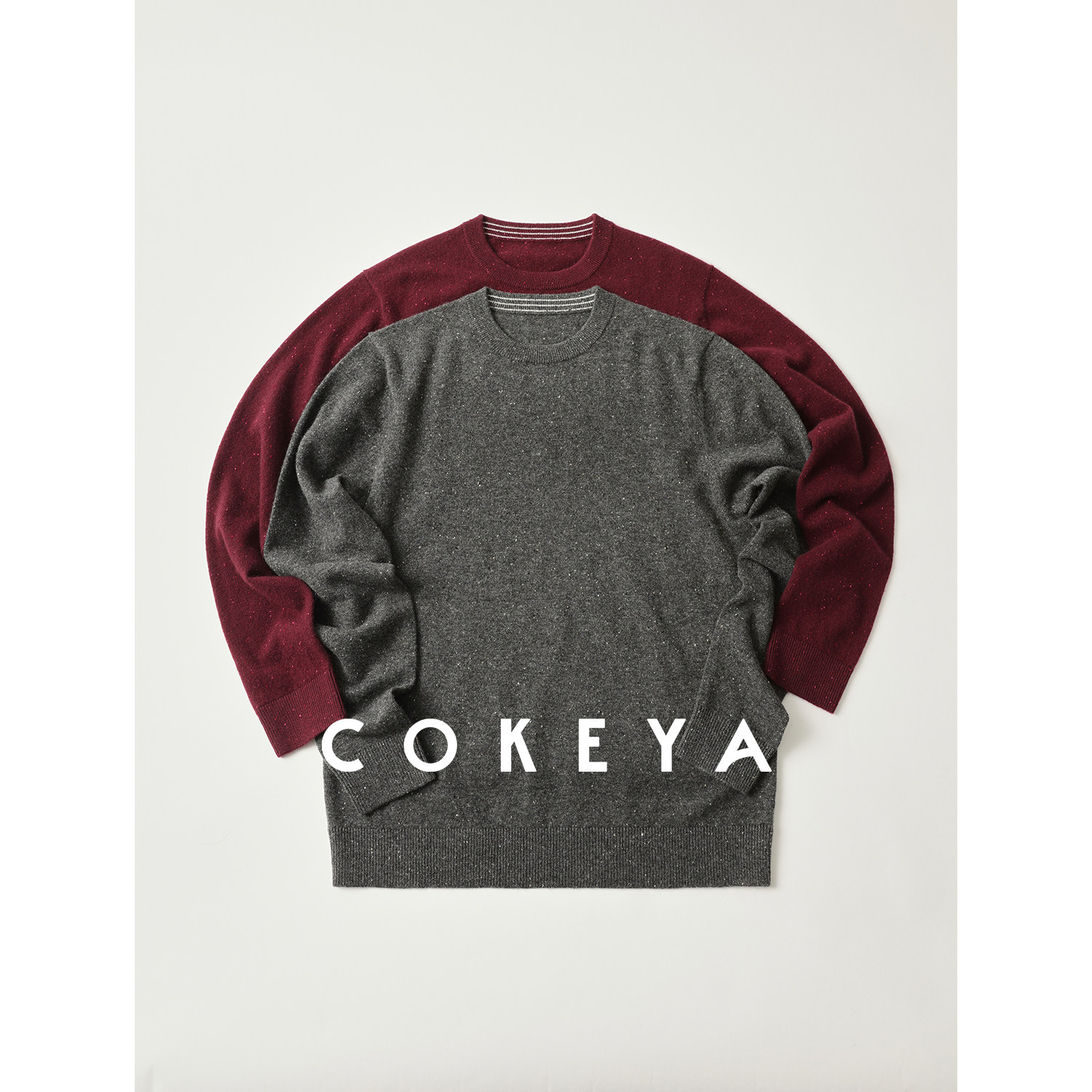 COKEYA/镇店精纯~12针1条毛点子纱经典圆领羊绒针织衫男士冬季