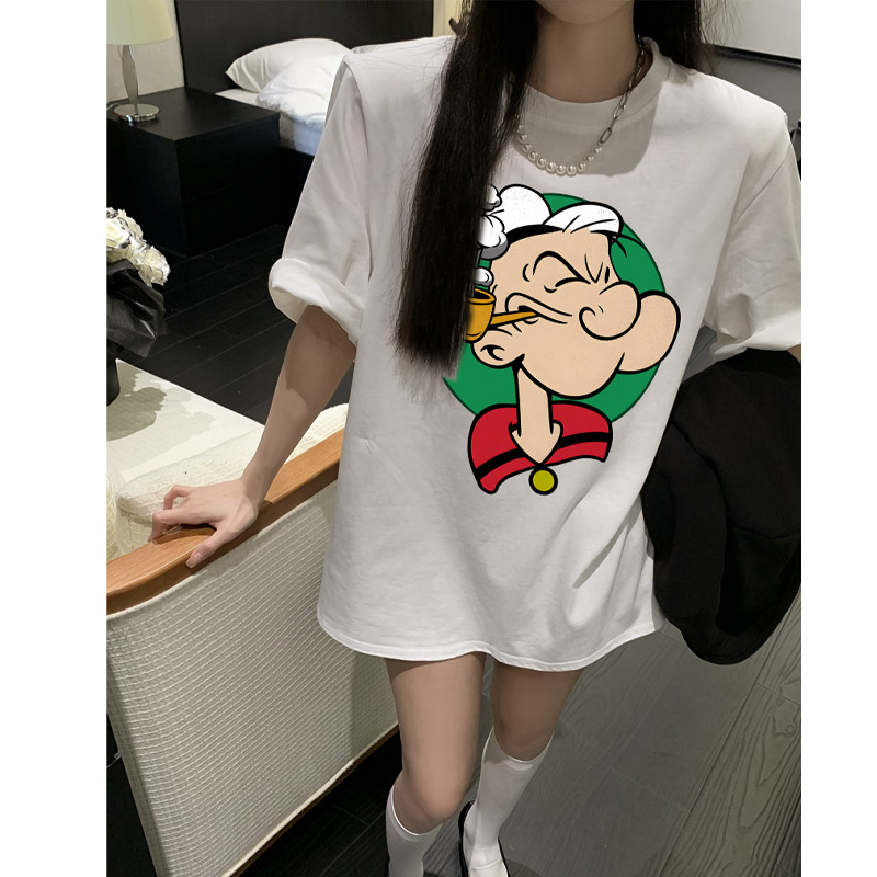 大力水手ins港风洋气女装上衣纯棉短袖T恤情侣款潮牌百搭圆领半袖