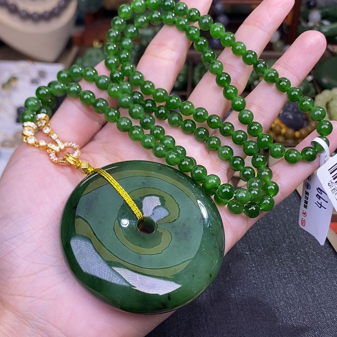 和田玉菠菜绿碧玉吊坠清货价套链未镶嵌