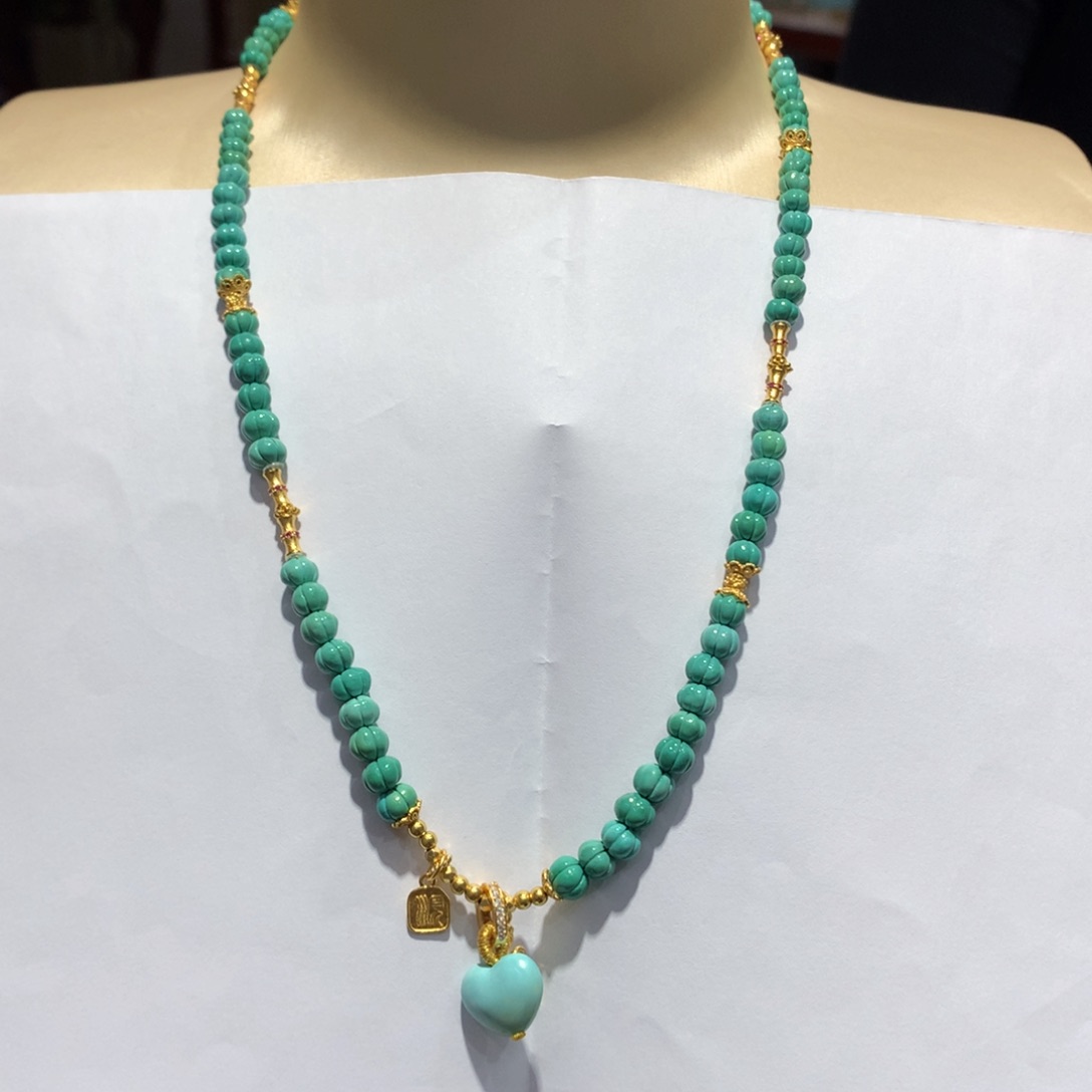 银S925镶嵌绿松石锁骨链