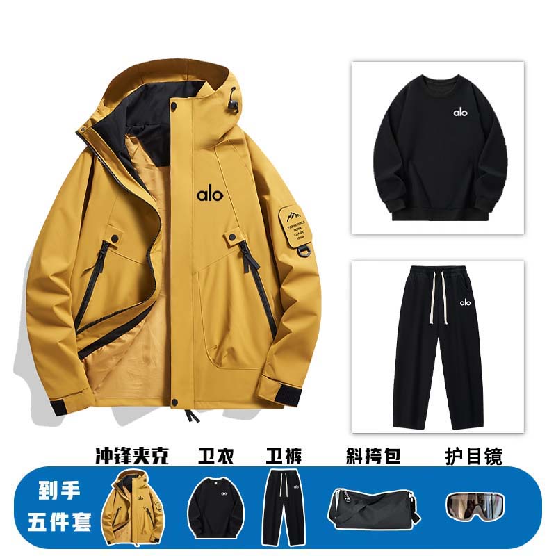联名款男士冲锋夹克防泼水防风连帽五件套直筒卫裤户外登山服外套