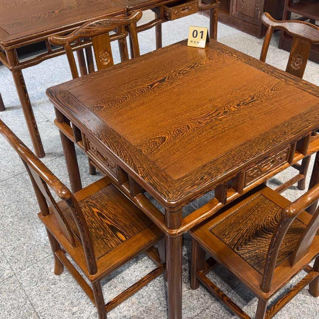 鸡翅木类成套家具汤*峰78✖️78高68一桌四椅