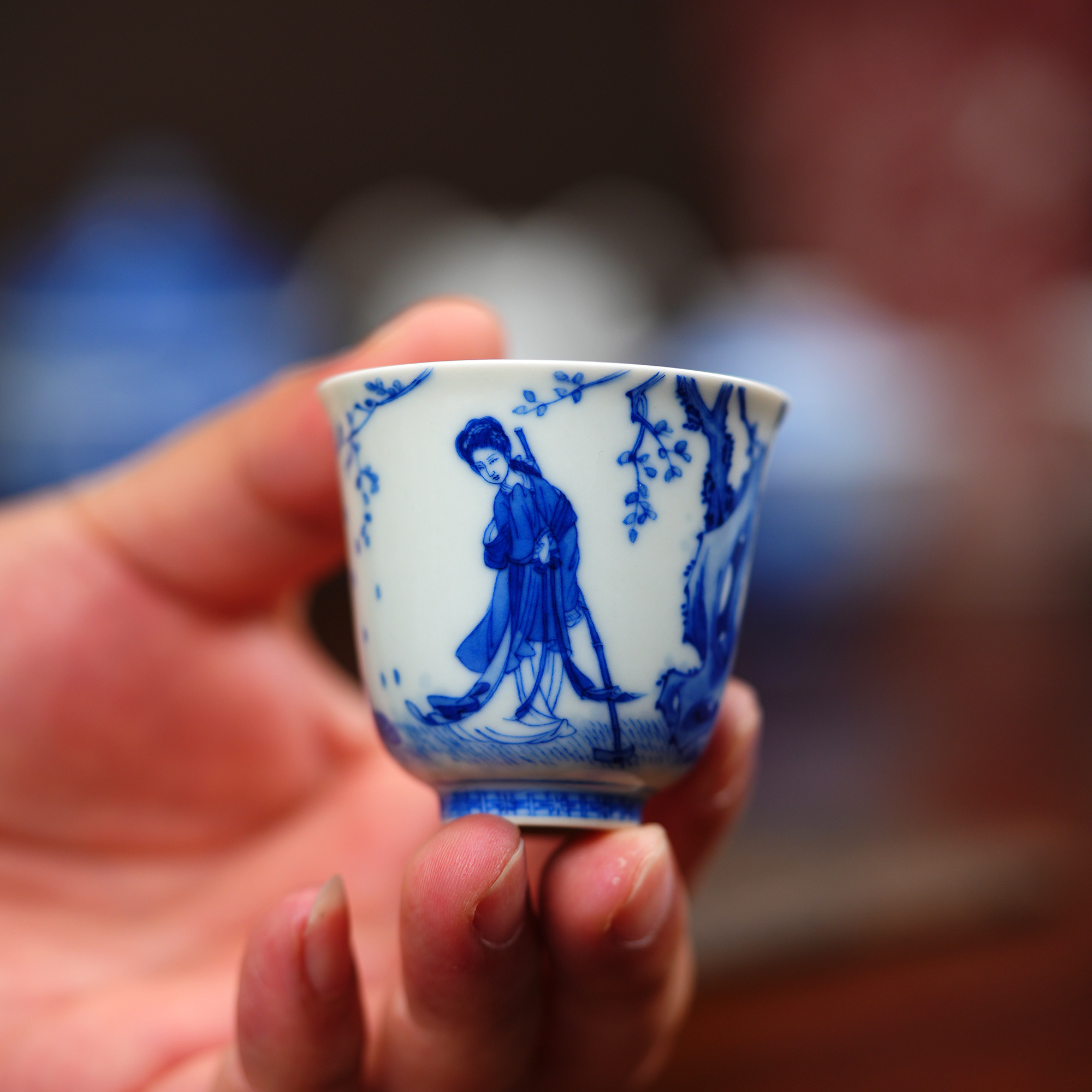 天心雅器手绘青花人物黛玉葬花岩茶杯纯手工主人杯手绘单杯品茗杯