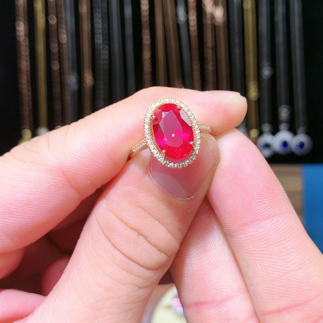 红宝石戒指银S925镶嵌