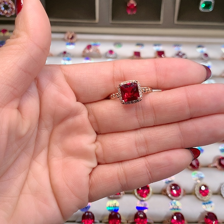 红宝石戒指银S925镶嵌8