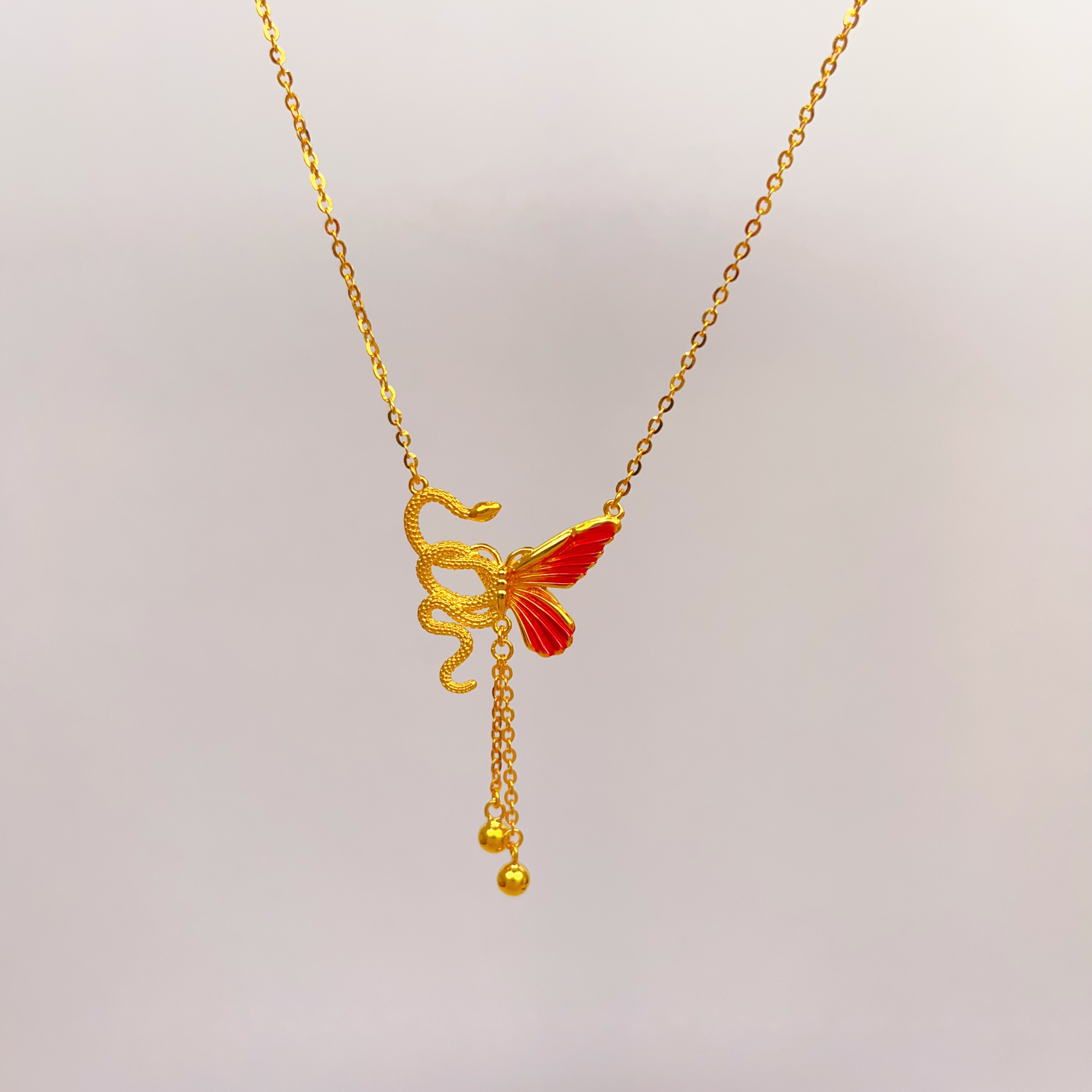 坠链均足银 足银蛇蝴蝶珐琅套链甜美气质百搭