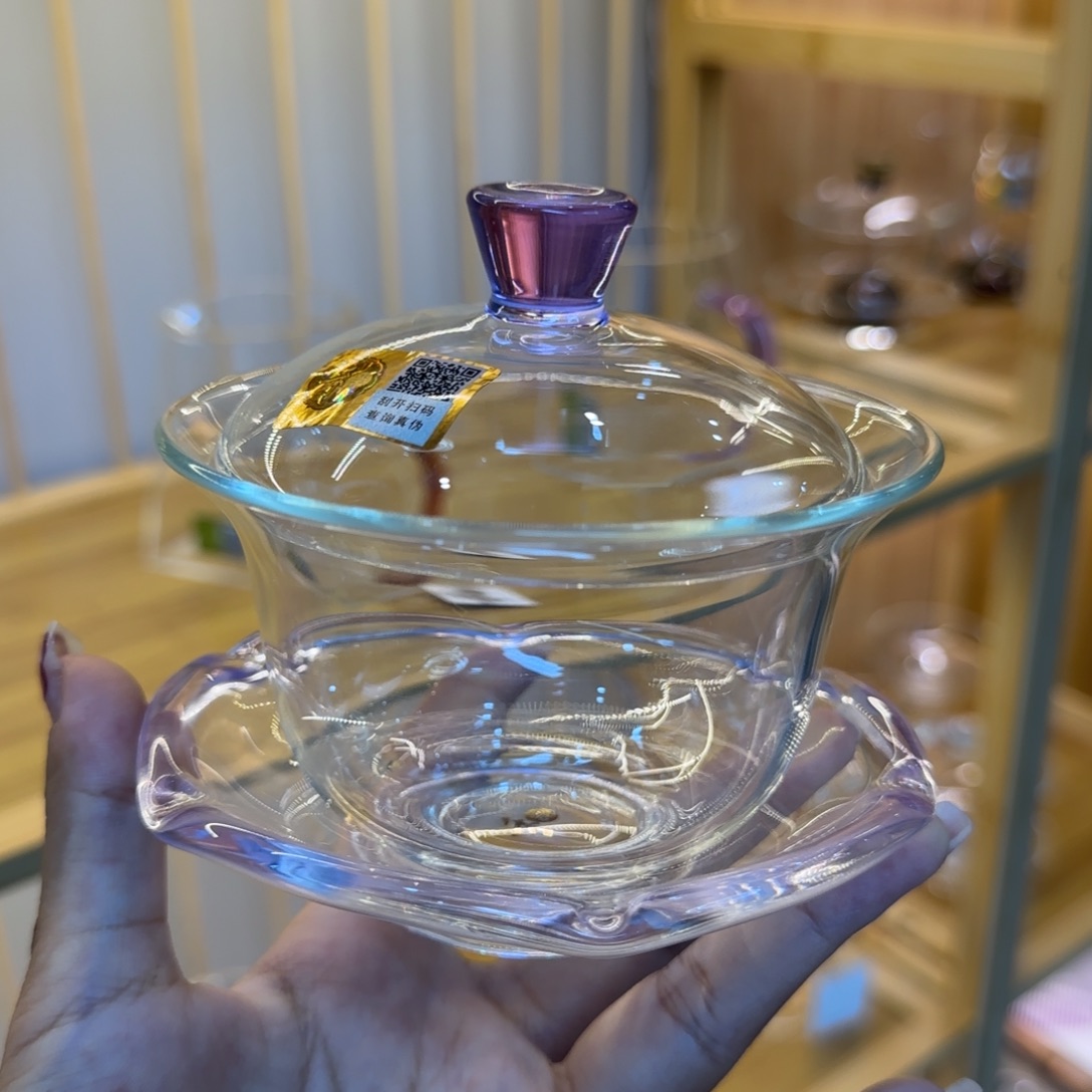 禾器禅语盖碗浅紫色。。。。