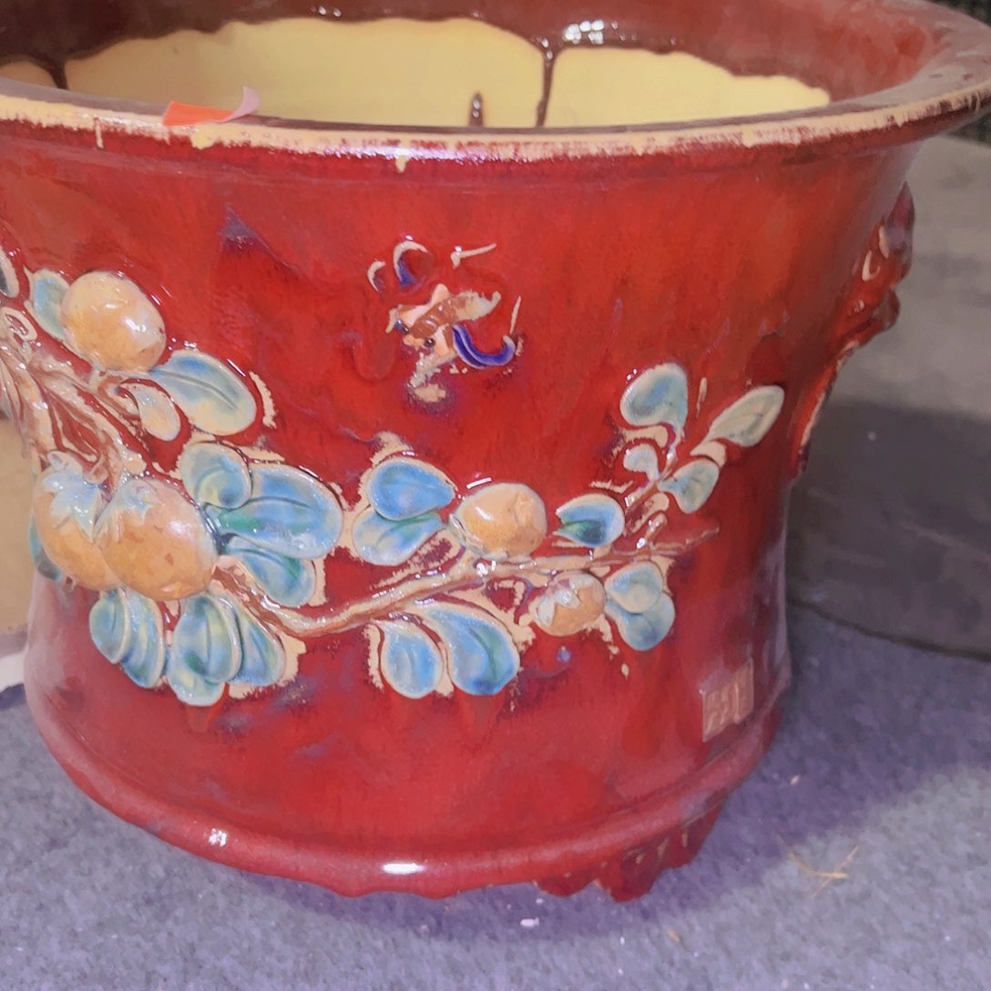 红陶正宗岭南石湾盆放漏