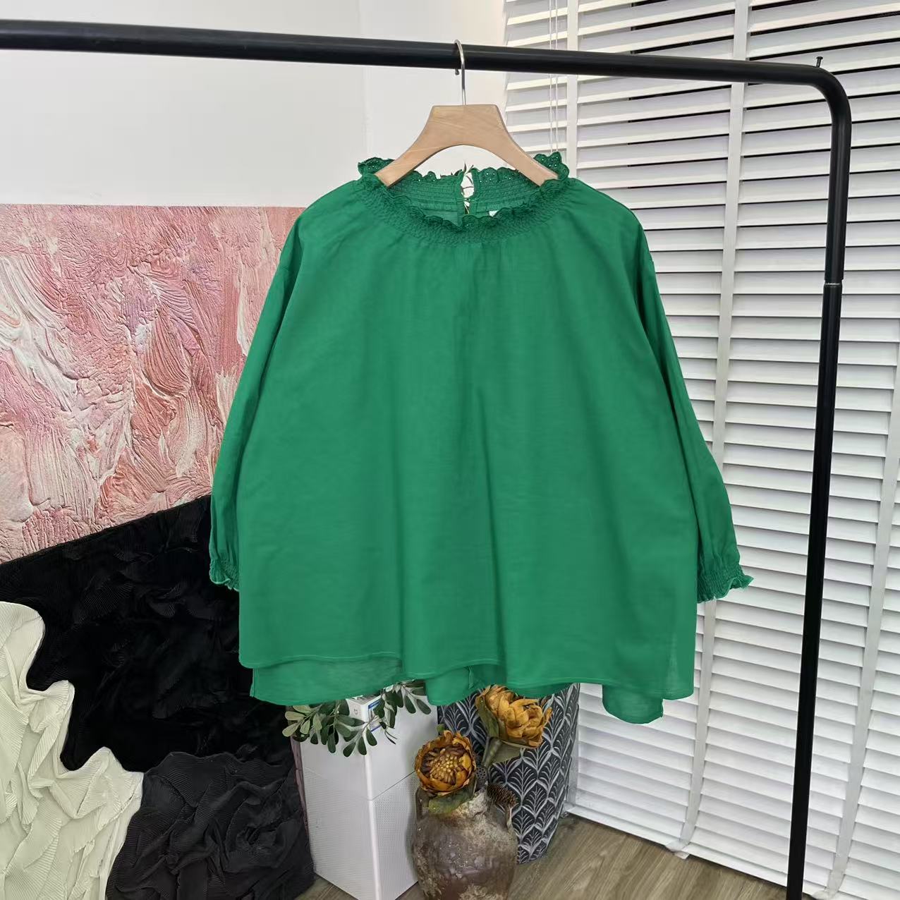 品质休闲新款「水洗棉麻圆领」套头短袖衬衫女E5725