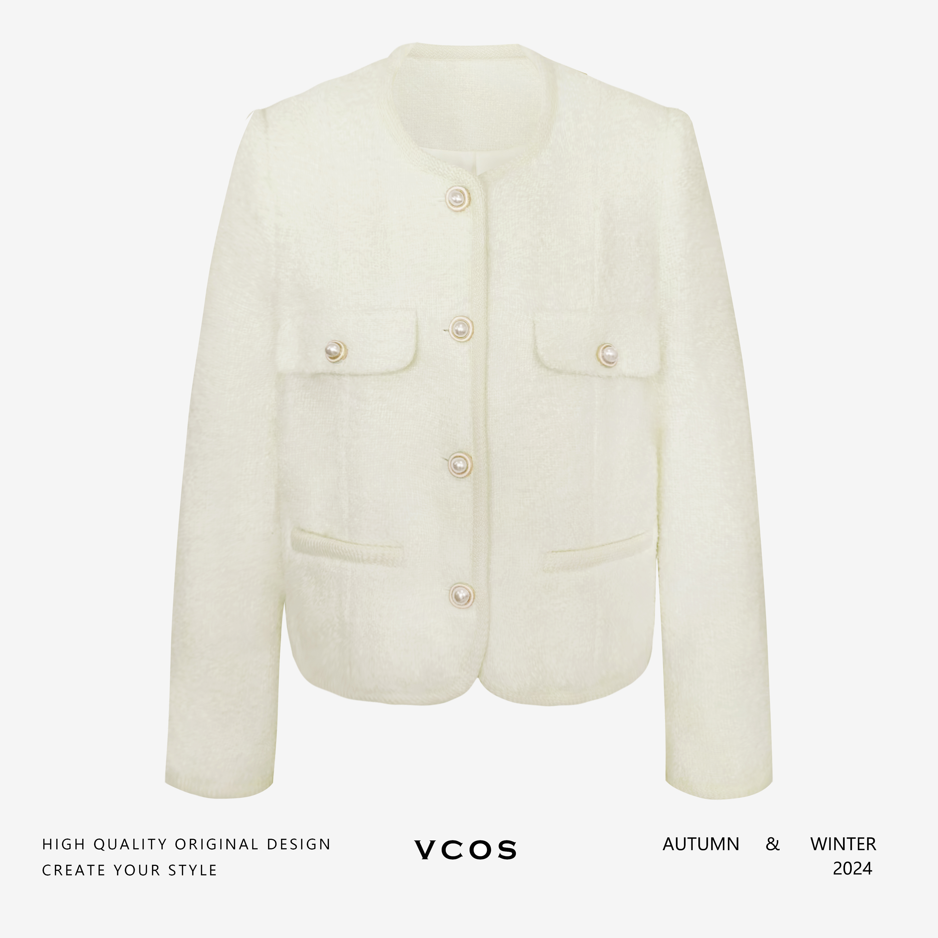 轻奢羊毛粗纺短款小香外套