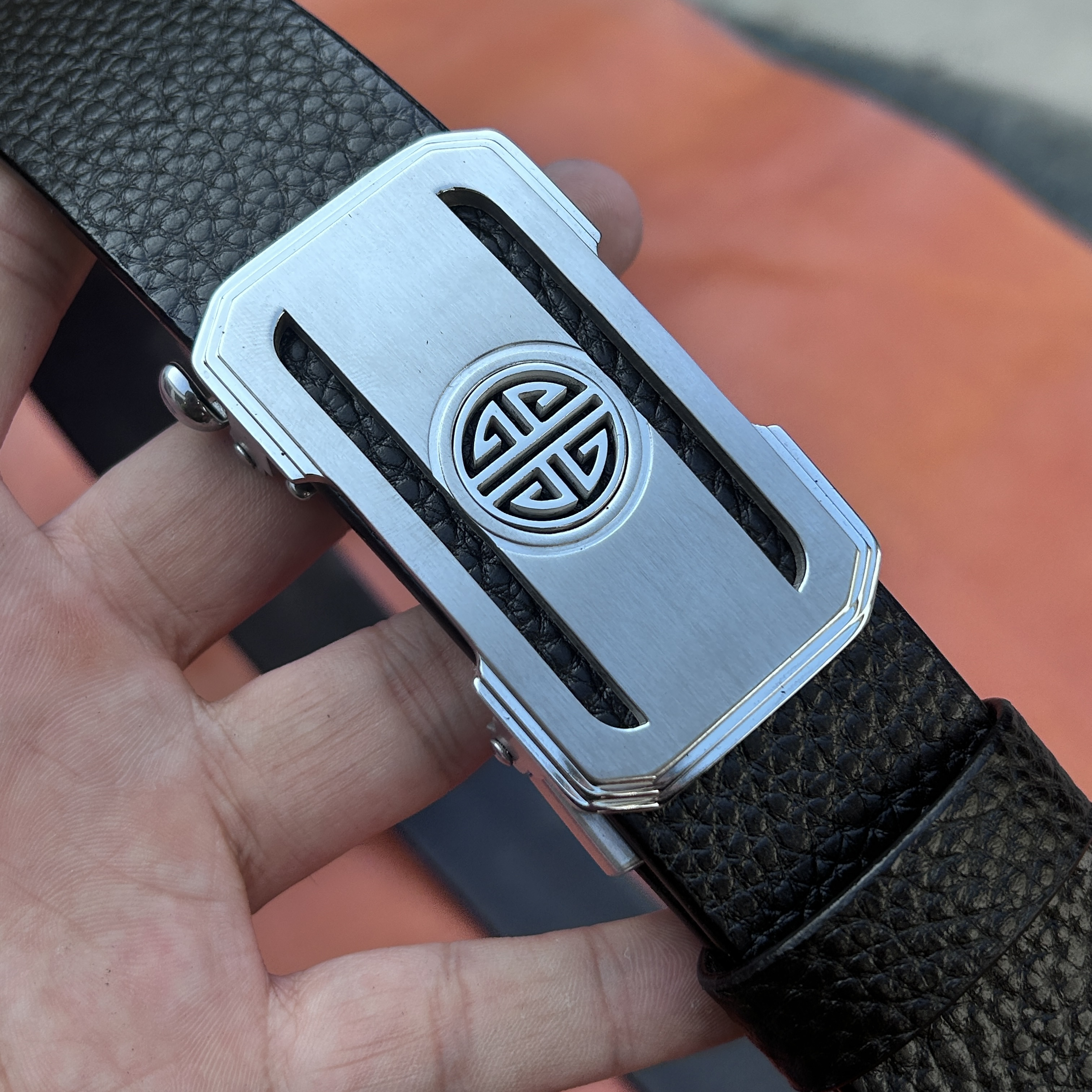 腰带男士圆回银色内穿无孔无牙自动扣黄牛脊背皮商务休闲黑色棕色