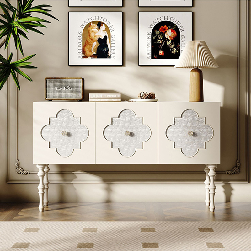 法式玄关柜实木入户门厅柜中古斗柜三斗柜四叶草黑色奶油色储物柜