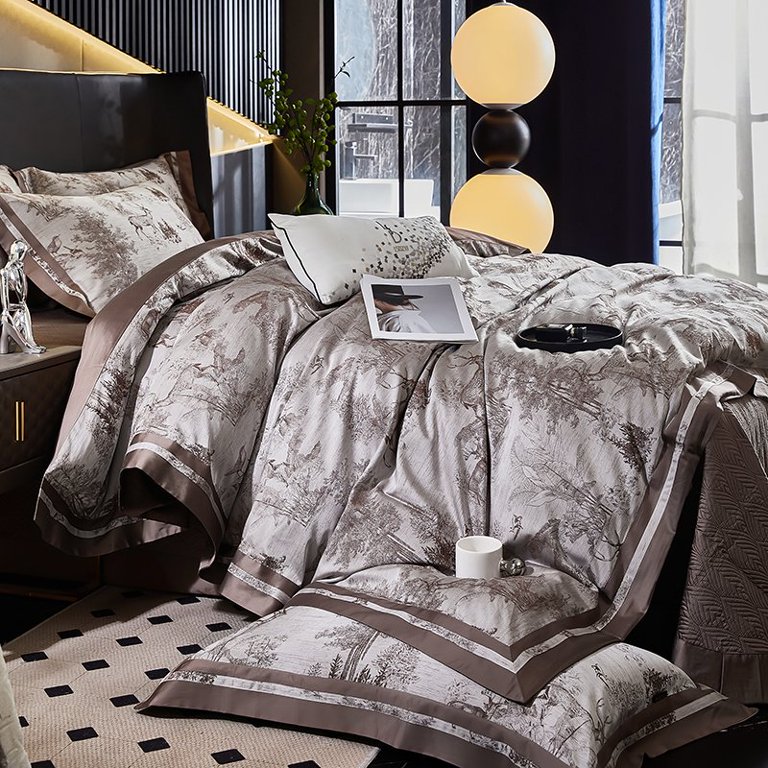 【专柜清仓】lsdw色织提花天丝棉被套床盖款四件套-丛林