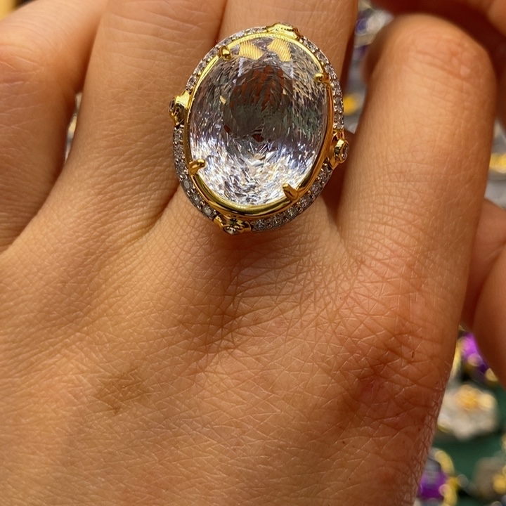 水晶戒指银S925镶嵌天然水晶戒指