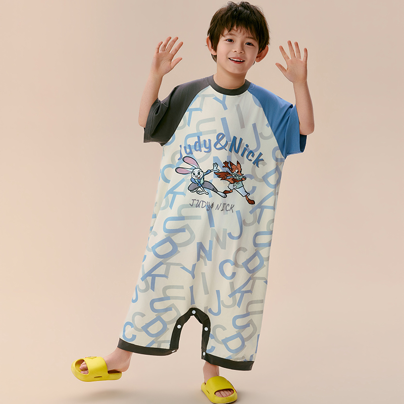 Disney/迪士尼夏季新款短袖连体卡通动漫舒适防踢被家居服0364