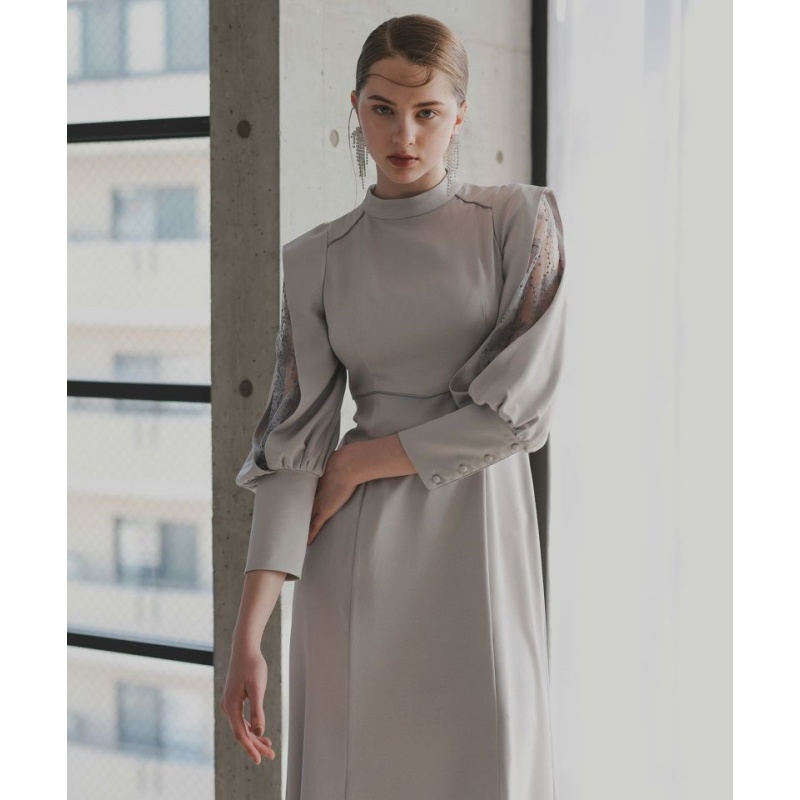 【Montendre】 A 刺绣镂空蕾丝灯笼袖收腰连衣裙气质时尚休闲