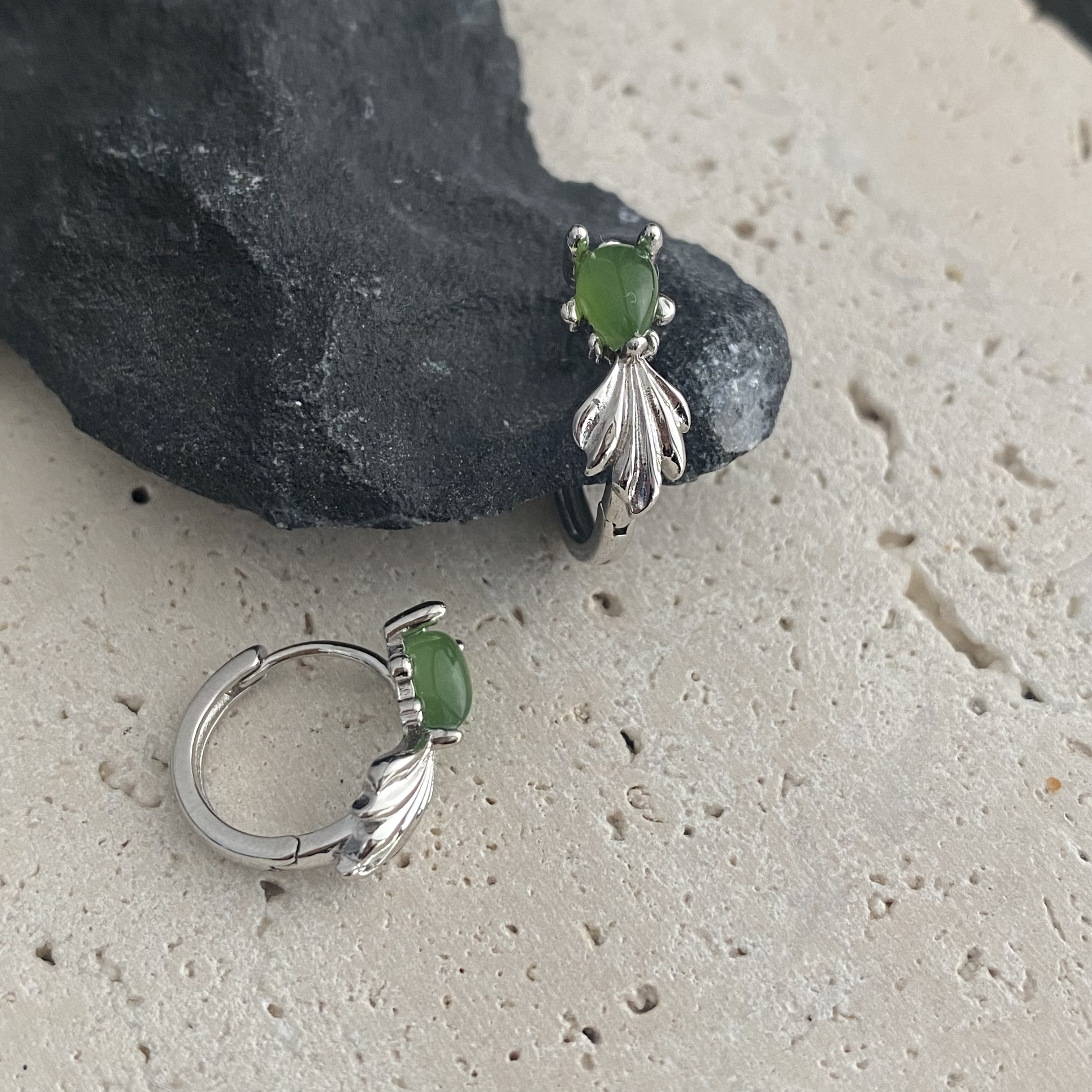 和田碧玉晴水鱼耳扣 C9452 国潮时尚高级气质