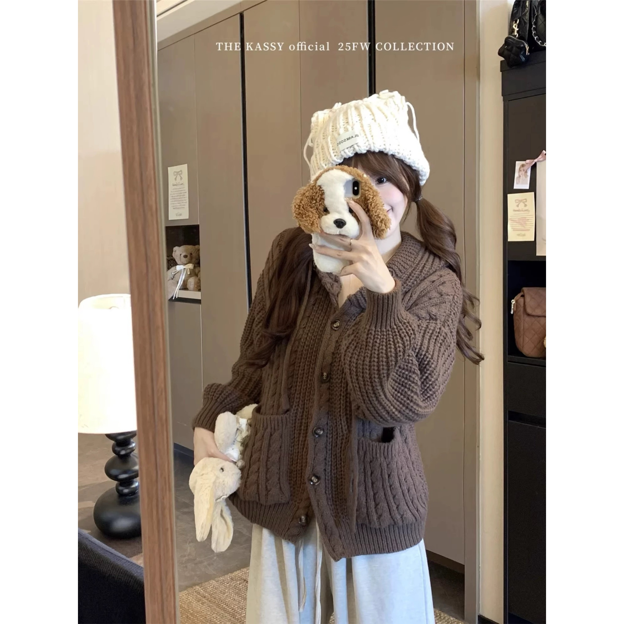 【小黄梨】慵懒风连帽针织开衫麻花毛衣女秋冬设计感休闲宽松