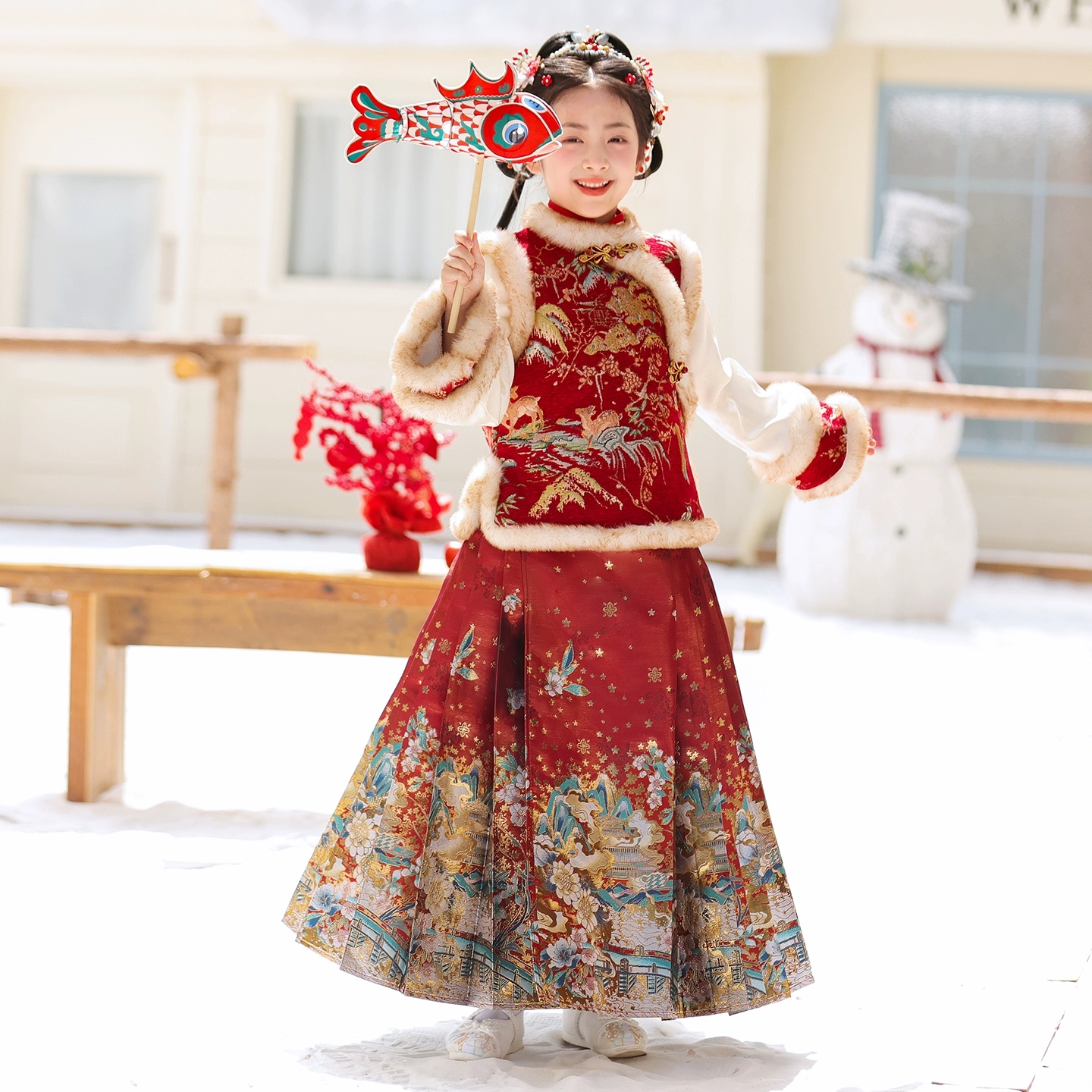 汉服女童马面裙加厚秋冬拜年服2025新款儿童新中式套装小女孩唐装