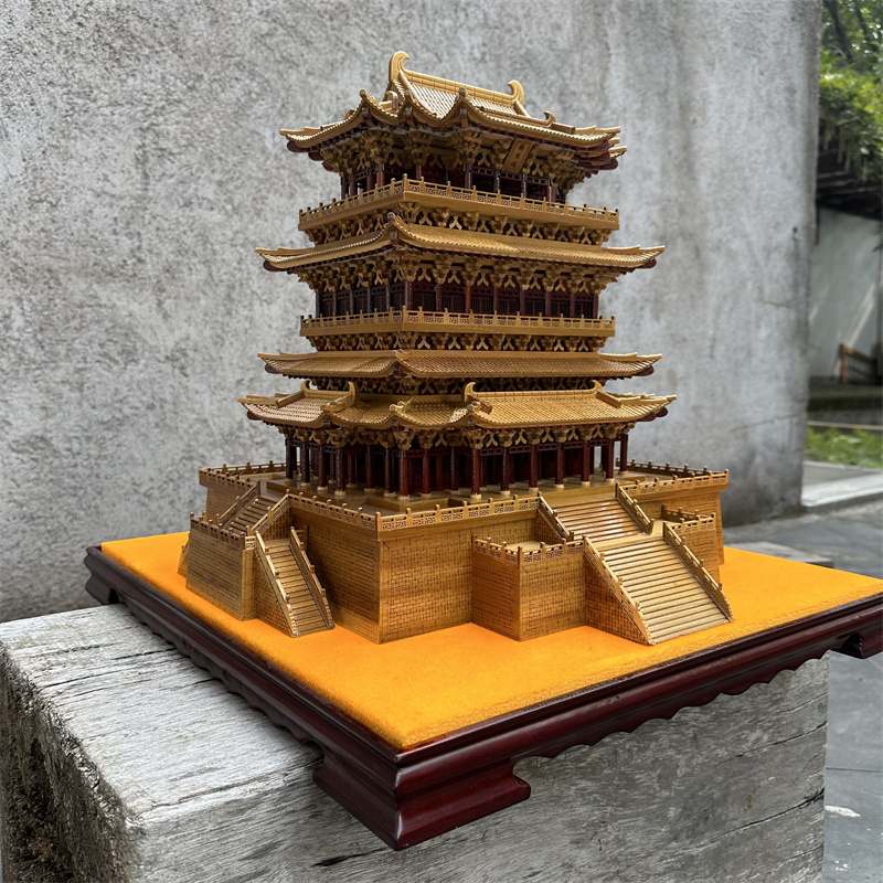 中式东阳木雕古建筑鹳雀楼装饰摆件工艺品礼品