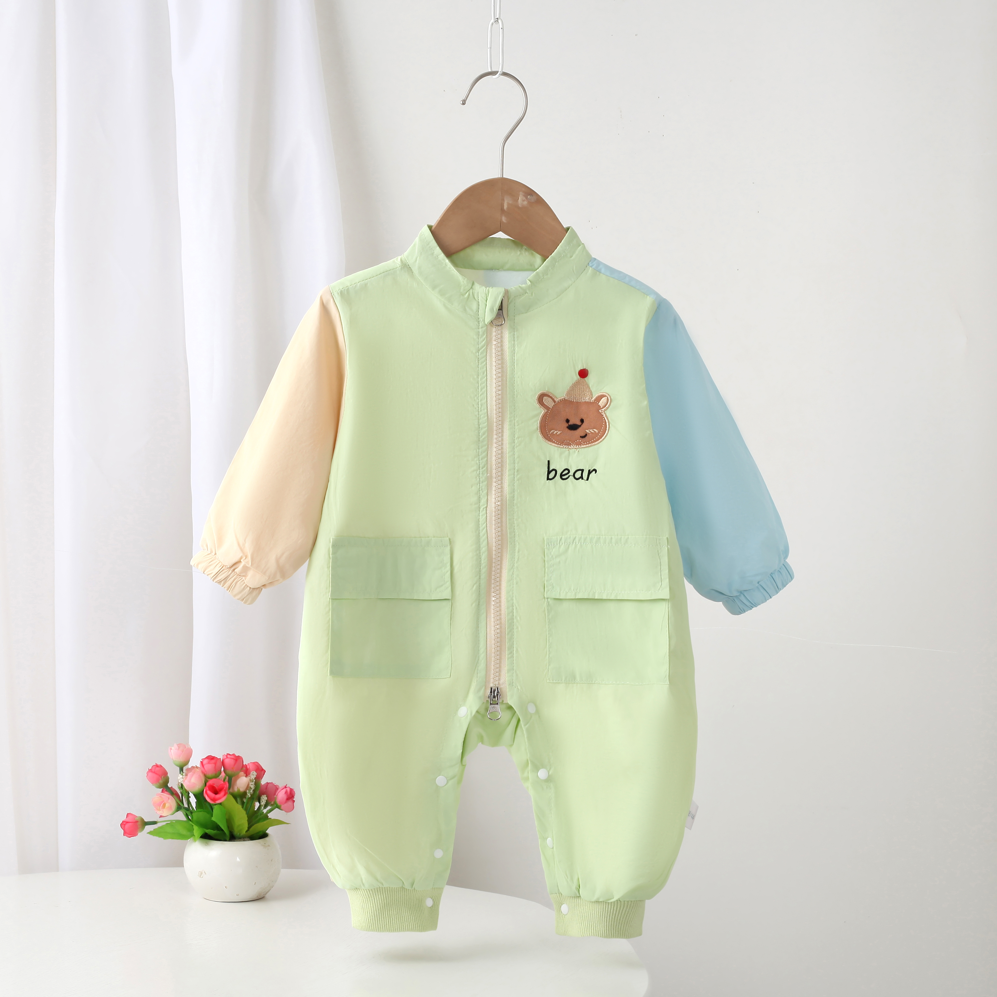 【春秋新品】拼糖果色带里哈衣拼接时尚百搭清新春秋款外出服
