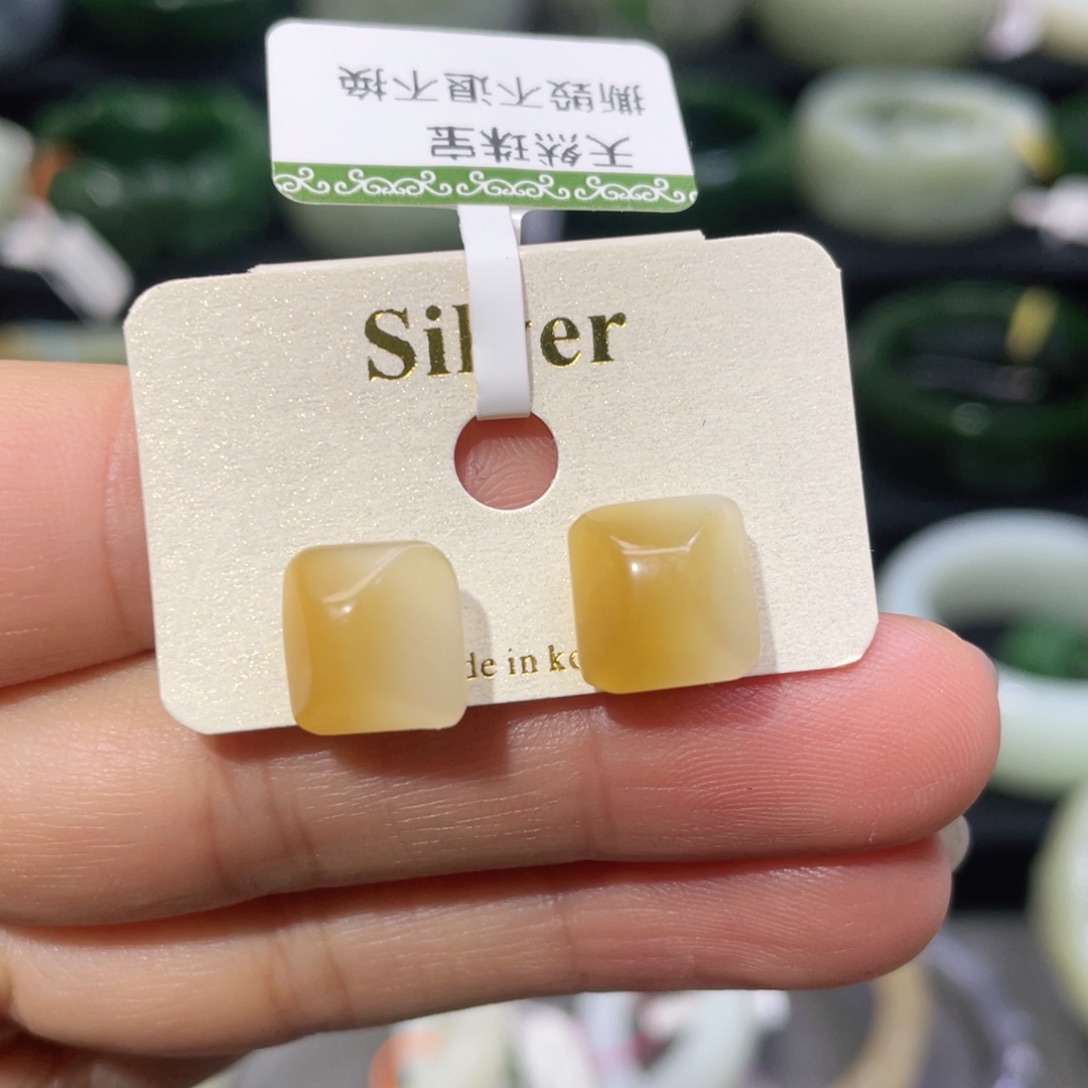 银S925镶嵌和田玉耳饰