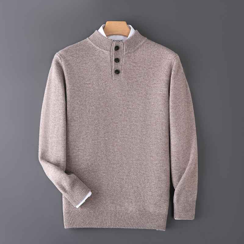 男士秋冬款7针系扣半高套头羊毛衫时尚百搭保暖休闲针织衫