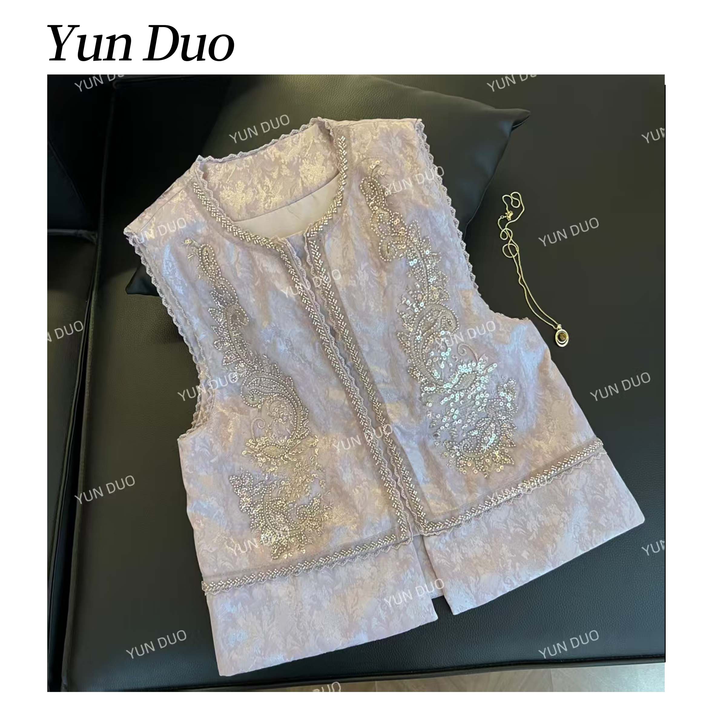 云朵定制【步摇】紫色国风钉珠亮片暗纹马甲LI10