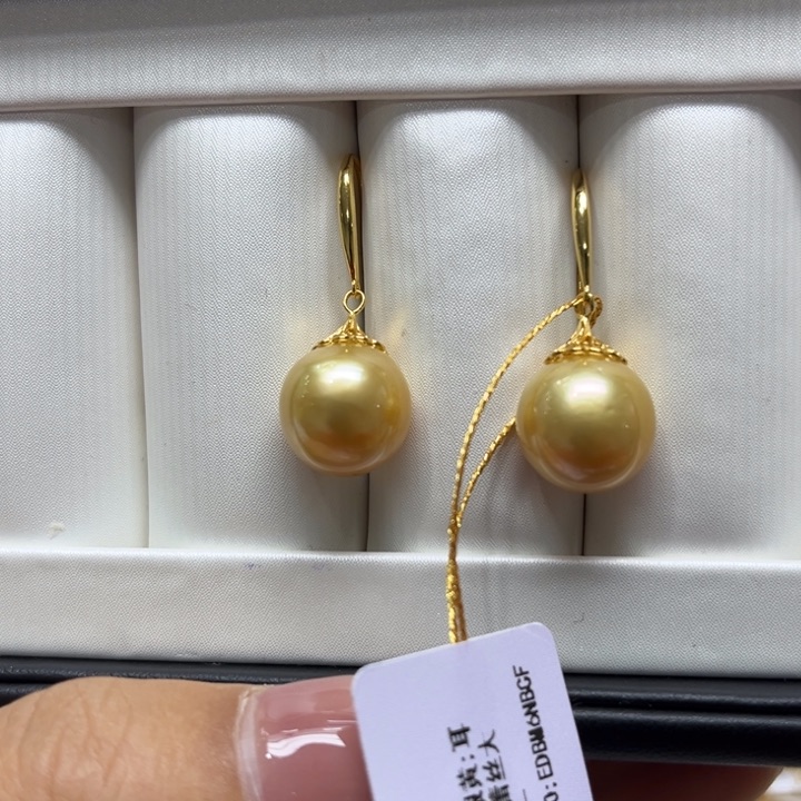 海水珍珠耳饰银S925镶嵌12-13mm