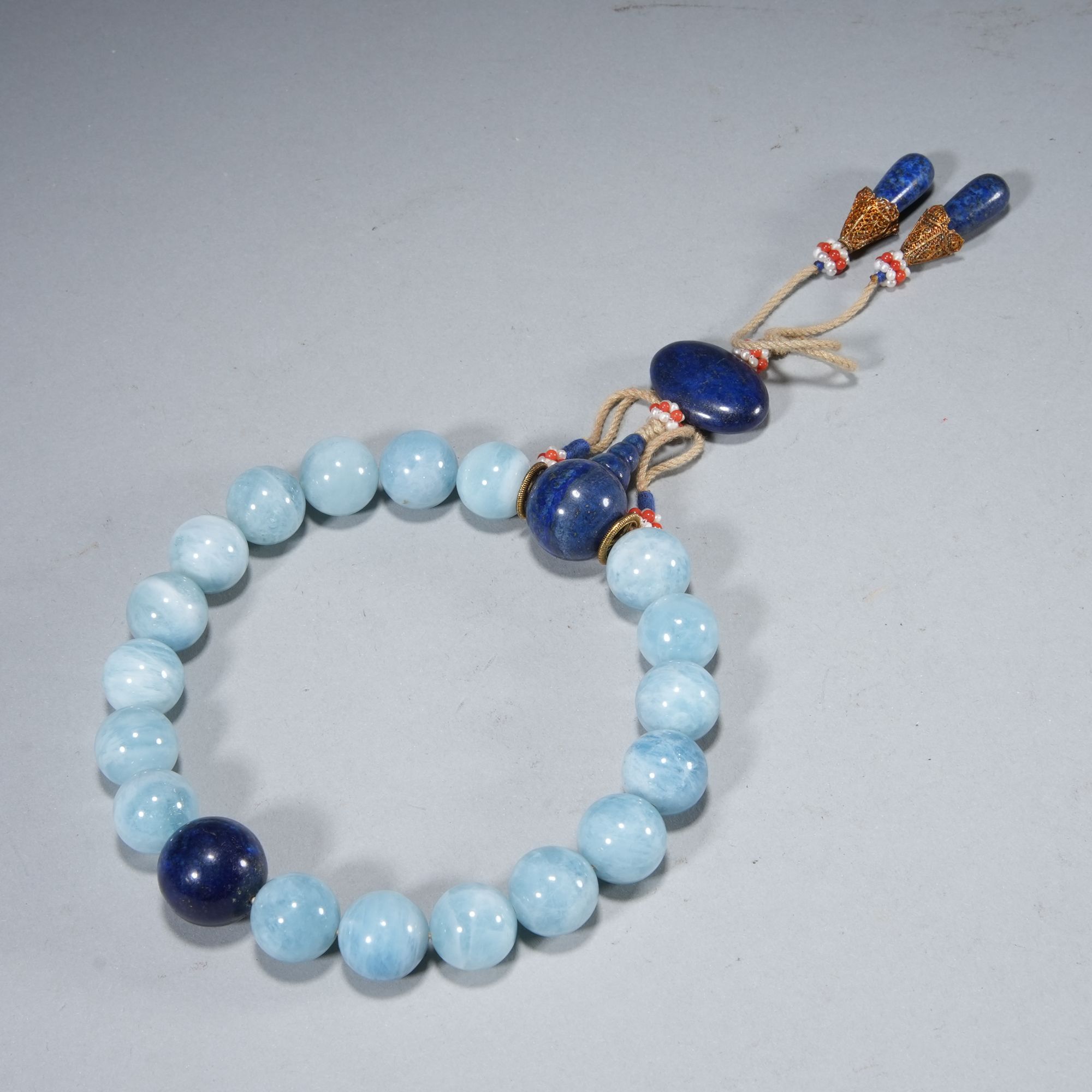 y199/清代 海蓝宝石十八子手持【华豫之门甄选】