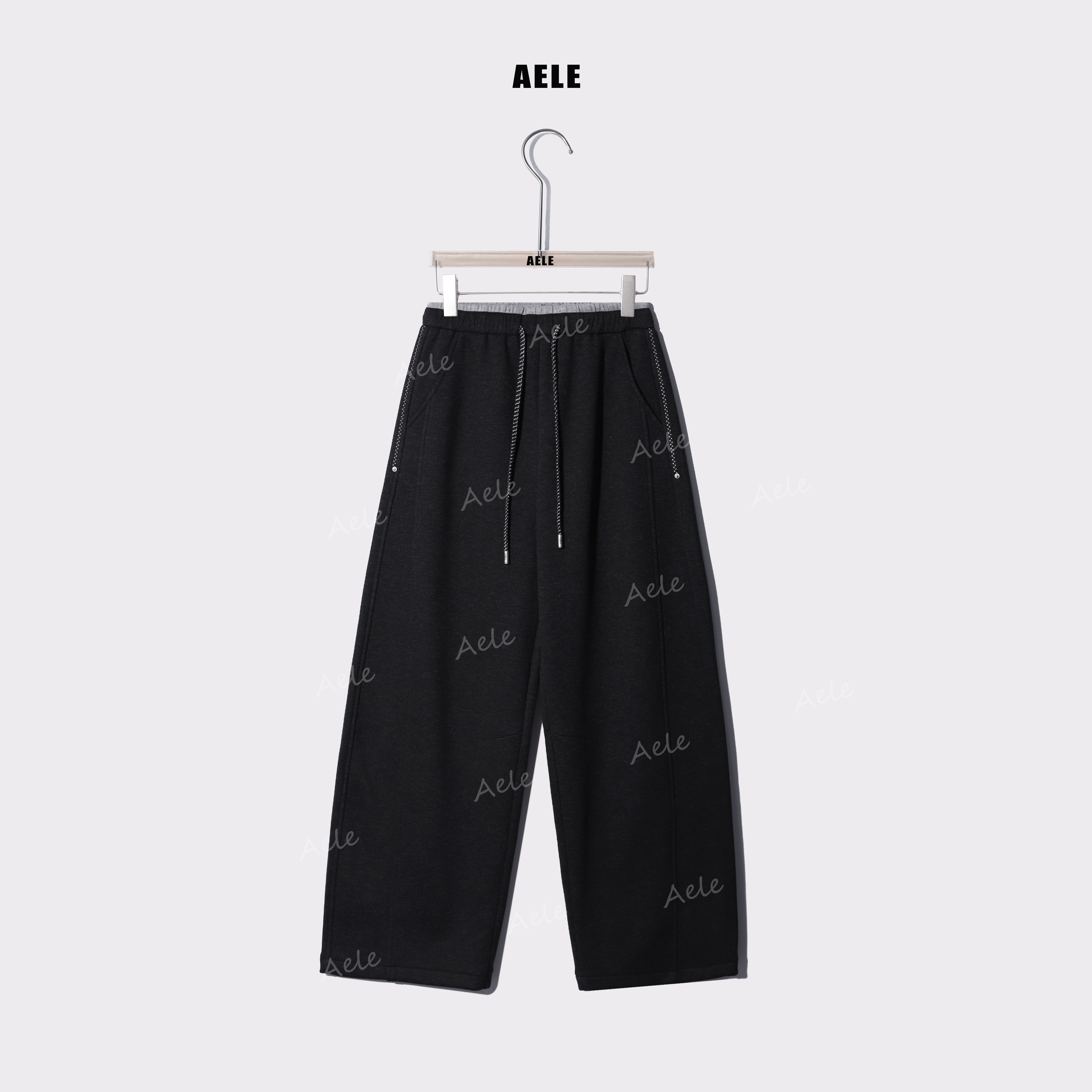 AELE【镰刀裤】复古时尚显瘦抽绳撞色宽松阔腿休闲卫裤K853 2960 AD
