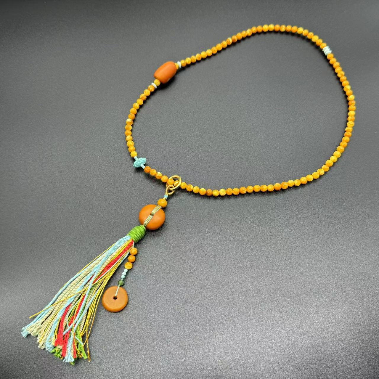 【乌达齐珠宝】【鎏金岁月】5mm+老花蜡流苏平安扣项链+平安扣提溜