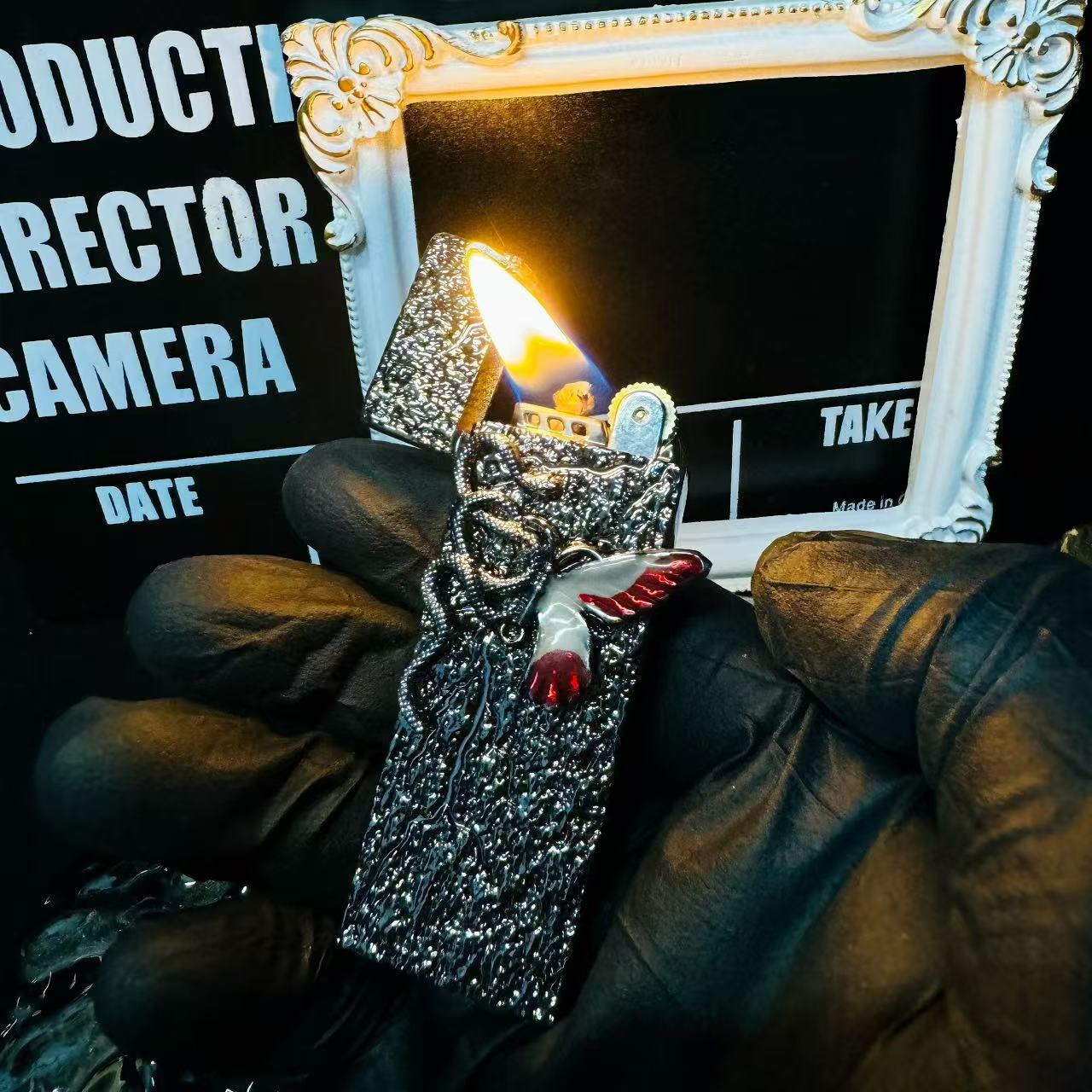 原创“黑狱共生”煤油砂轮耐用创意礼物个性合金打火机高档点火银色