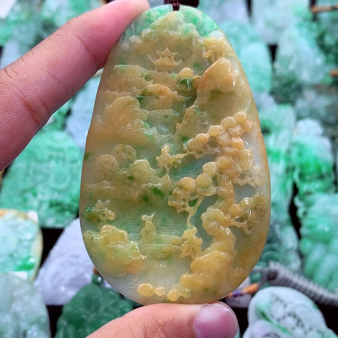 天然A货翡翠山水牌