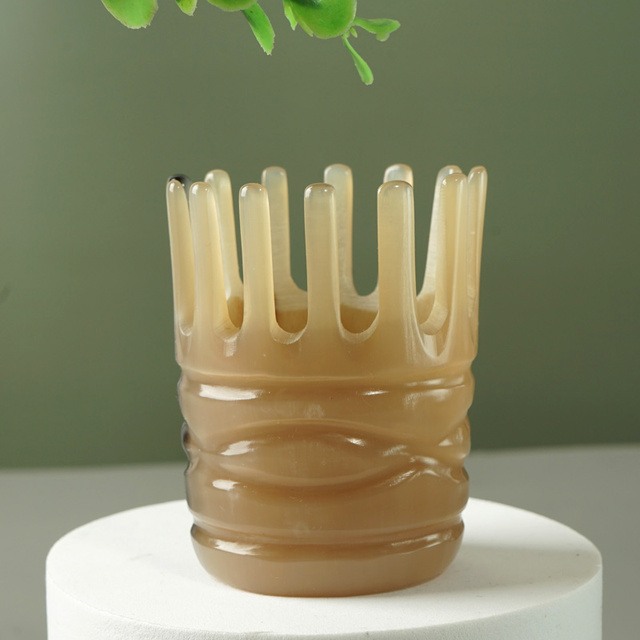 天然牛角头疗梳子洗头梳头皮按摩器穴位经络刮痧梳圆形宽齿家用厚