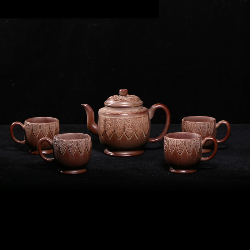 老包浆大号紫砂套壶吴大辉制紫泥独孔500c印版宫灯套壶