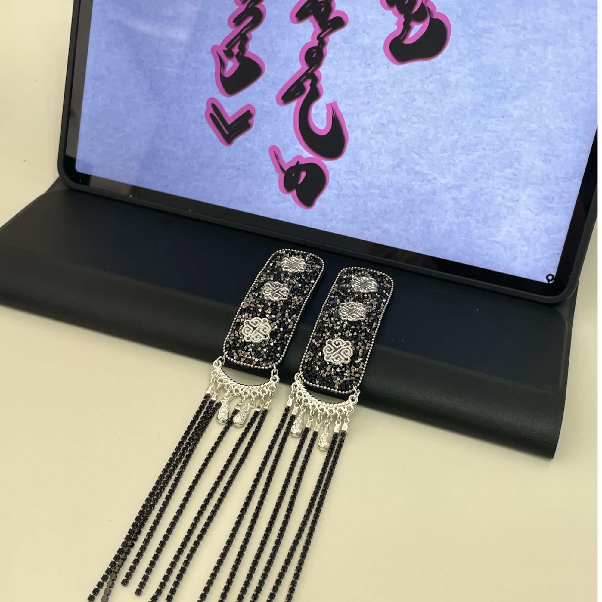【金珂妮】黑钻流苏发卡  竖版