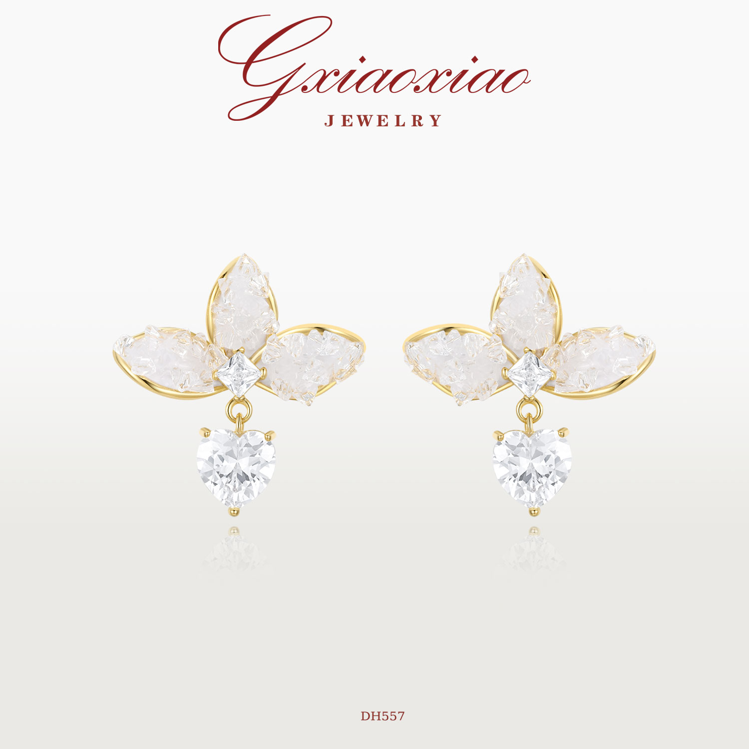 G XIAOXIAO 镀K金 花瓣设计高级感优雅百搭爱心耳环 DH557