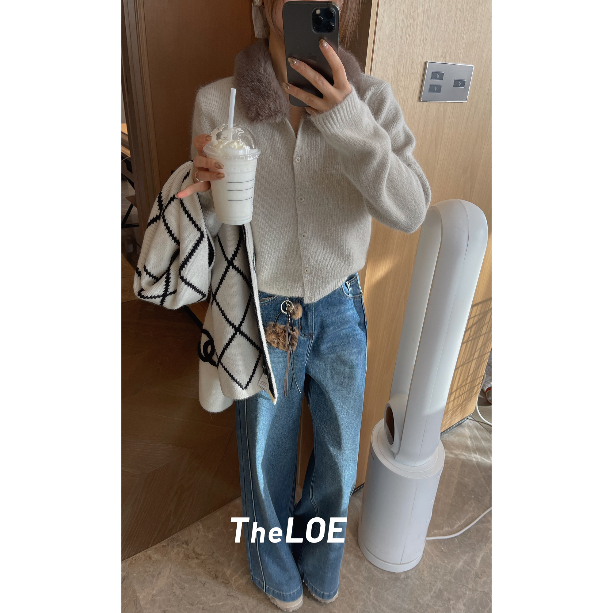 TheLOE/【毛领撞色兔毛混纺毛衣】420g减龄针织开衫外套#LE-1082