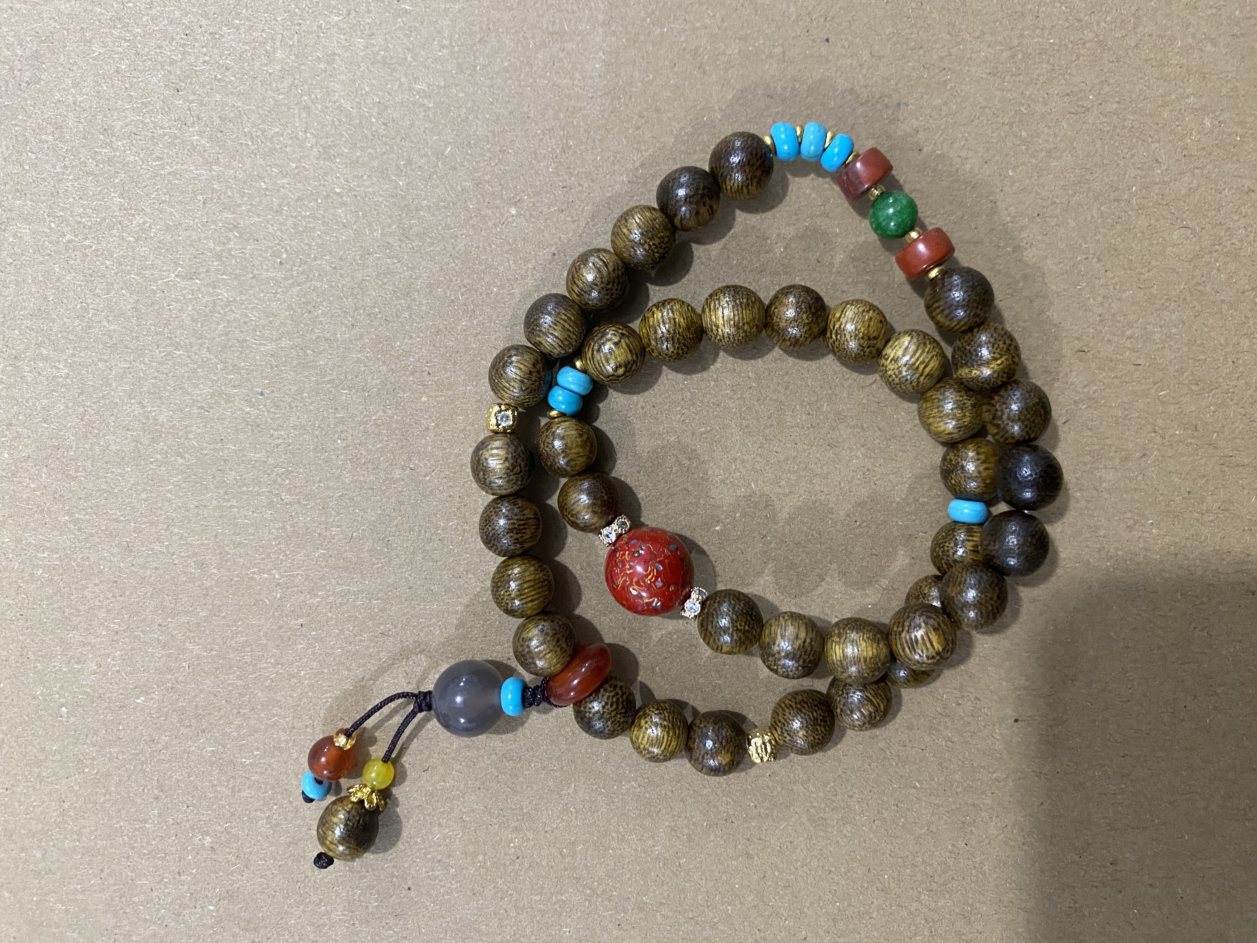 MTYC 044 玛瑙+大漆+沉香双圈定制款手串（无礼盒）