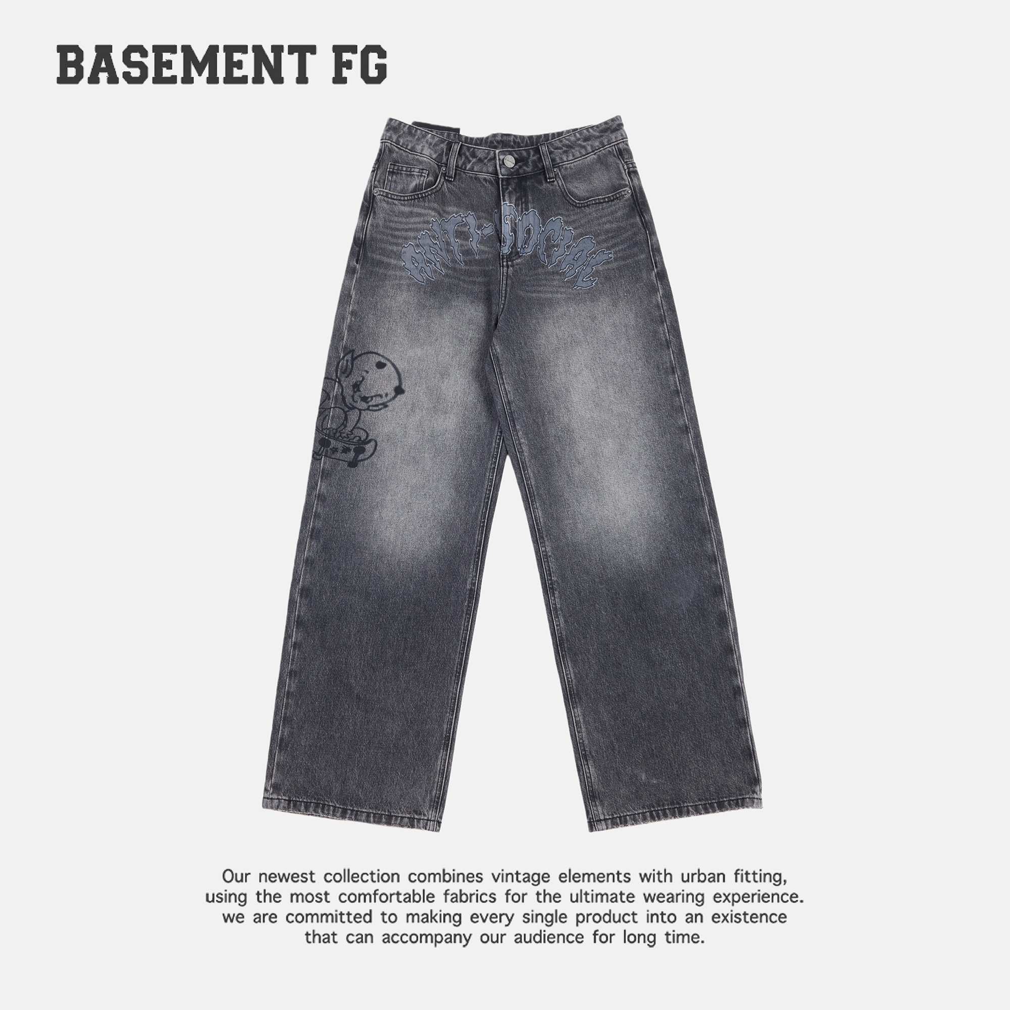 BASEMENT FGx小恶魔九分裤刺绣新中式直筒裤牛仔裤257330204001