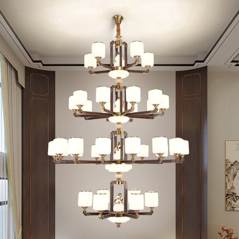 高端客厅新中式别墅全铜复式楼大吊灯大气餐厅中国风古典创意吊灯