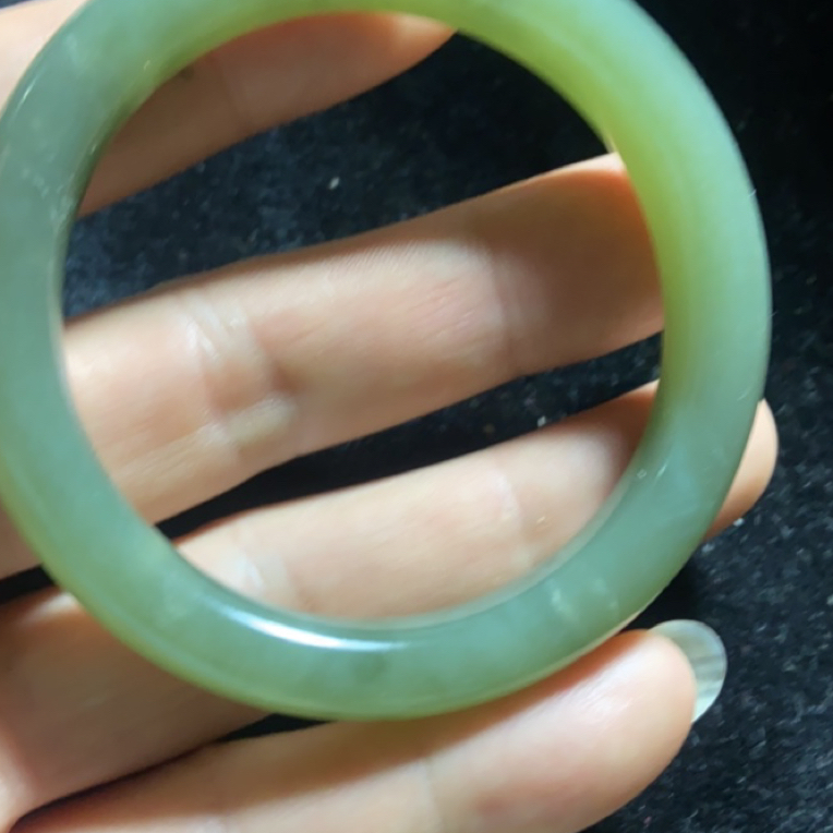 清海和田玉料手镯，无裂带棉56圈口